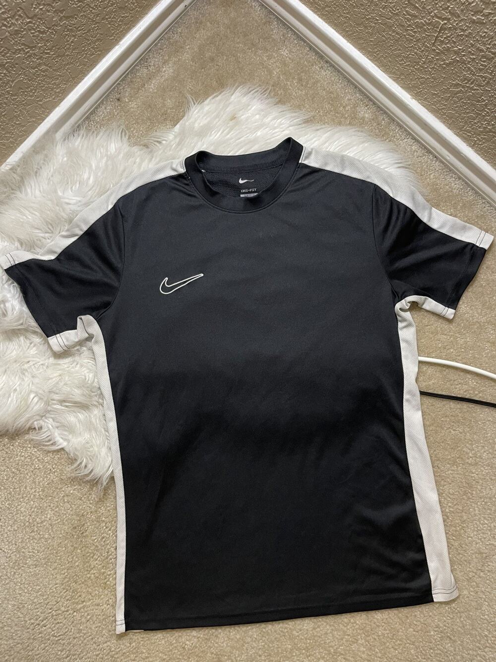 Nike Running Shirt Womens Size L Medium Black with White Stripe Short Sleeve Top